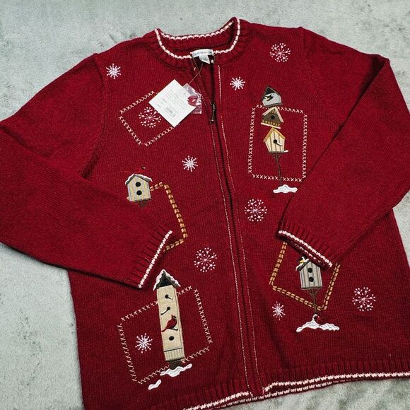 Croft & Barrow NWT Sweater Women's Size 1X‎ Bird/Birdhouse Theme Red - Picture 2 of 13